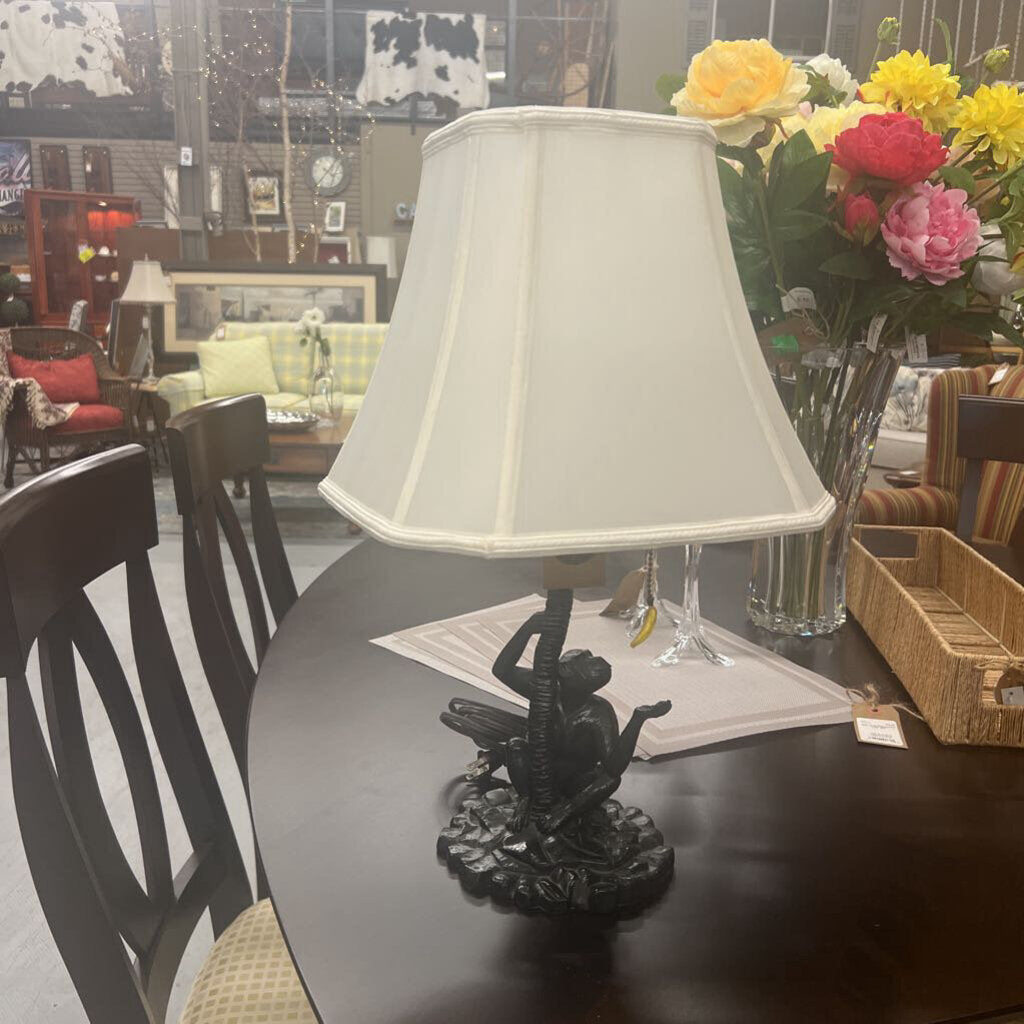 Monkey Table Lamp w Dark Metal Base & Cream Tulip Shade