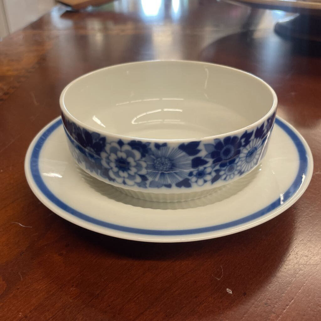 Kaiser Porcelain Echt Kobalt Blue & White Floral Condiment Bowl 5" and Plate 7"