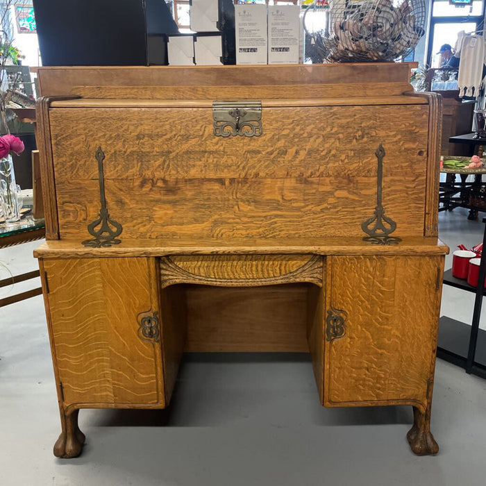 Antique Quarter Sawn White Oak Secretary Desk - Bottom Doors Do Not Open