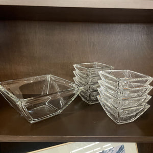 SET of Vintage Art Deco Crystal Salad & 8 Serving Bowls