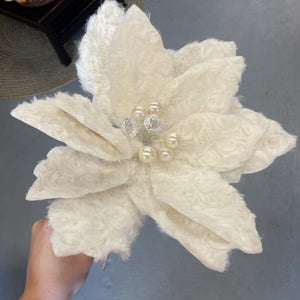 Furry Poinsettia Pick - Ivory - XG2087