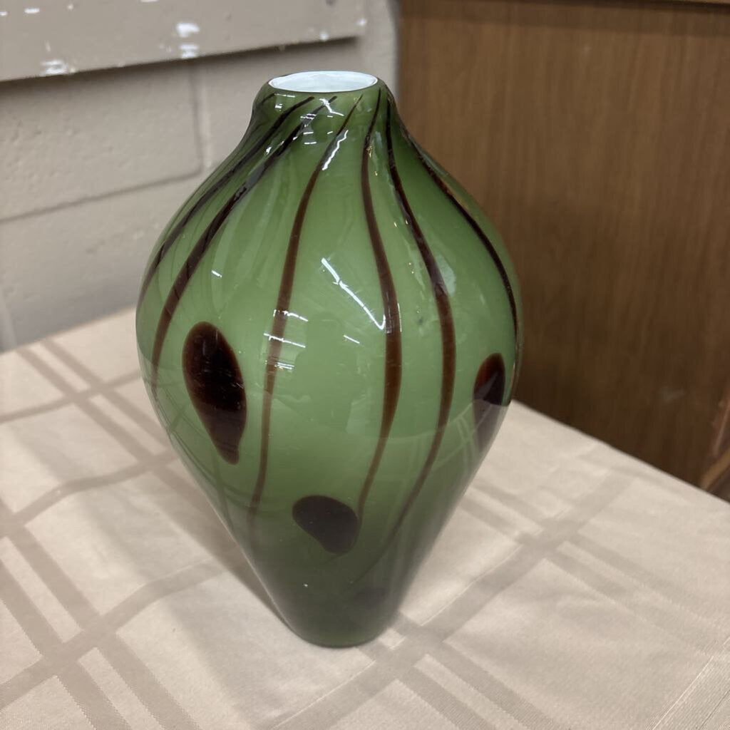 Bombay Cased Glass Vase Olive Green & Brown