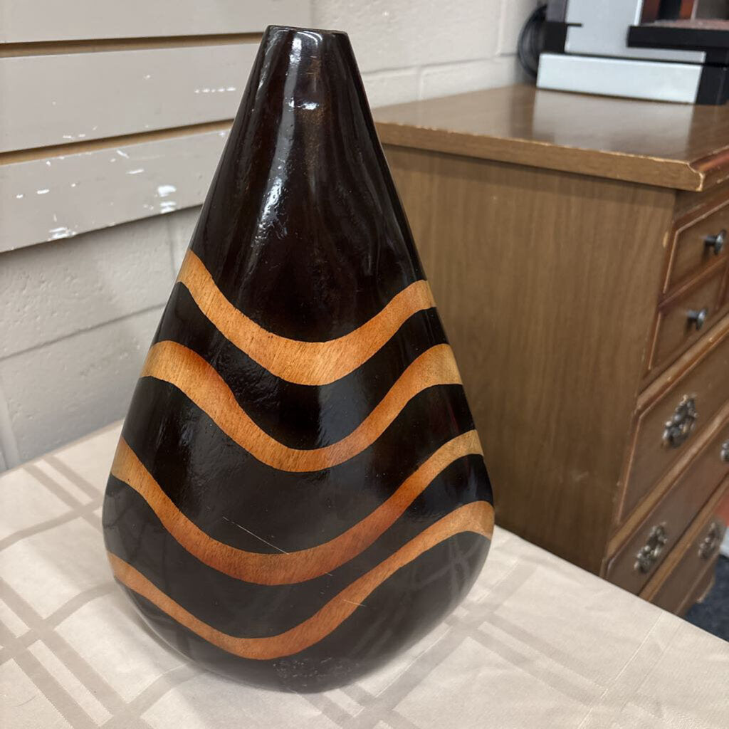 Decorative Wooden Vase - Brown - Made in Thailand