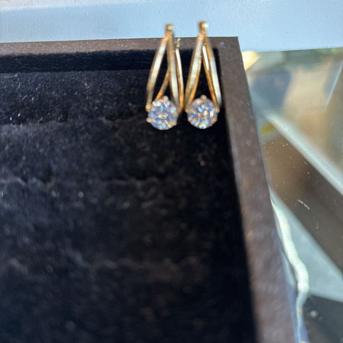 Gold Plated Hoop Earrings w Gemstone