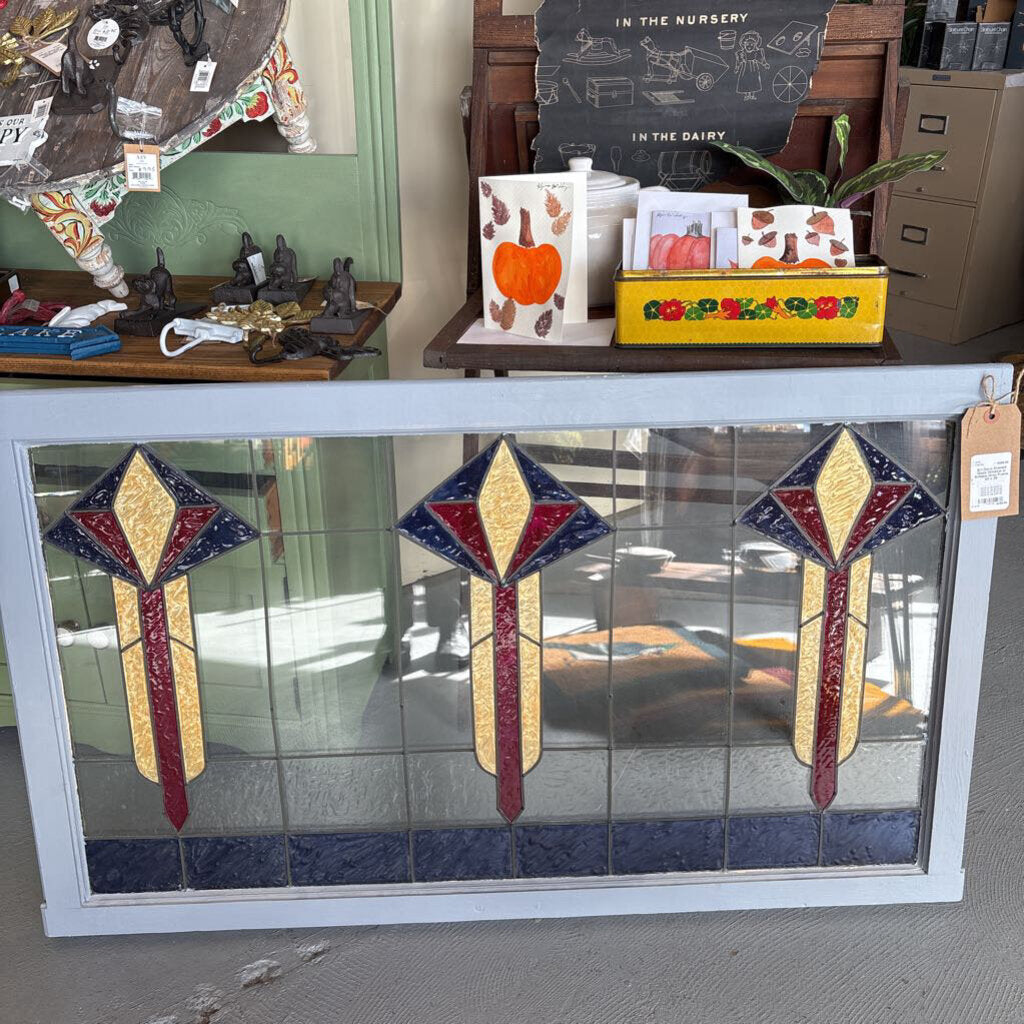 Art Deco Stained Glass Window in Antique Grey Frame