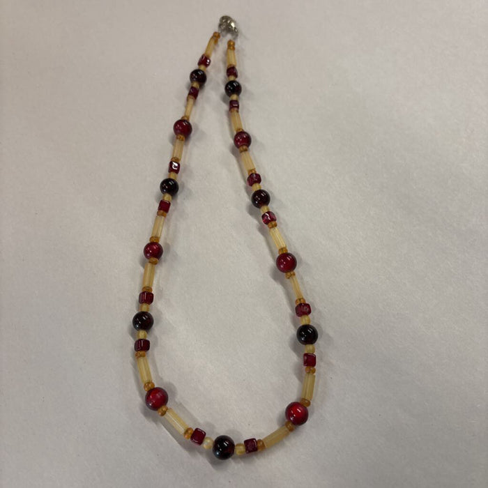 Red, Gold & Brown Glass Bead Necklace