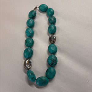 Turquoise & Silver-Tone Beaded Necklace
