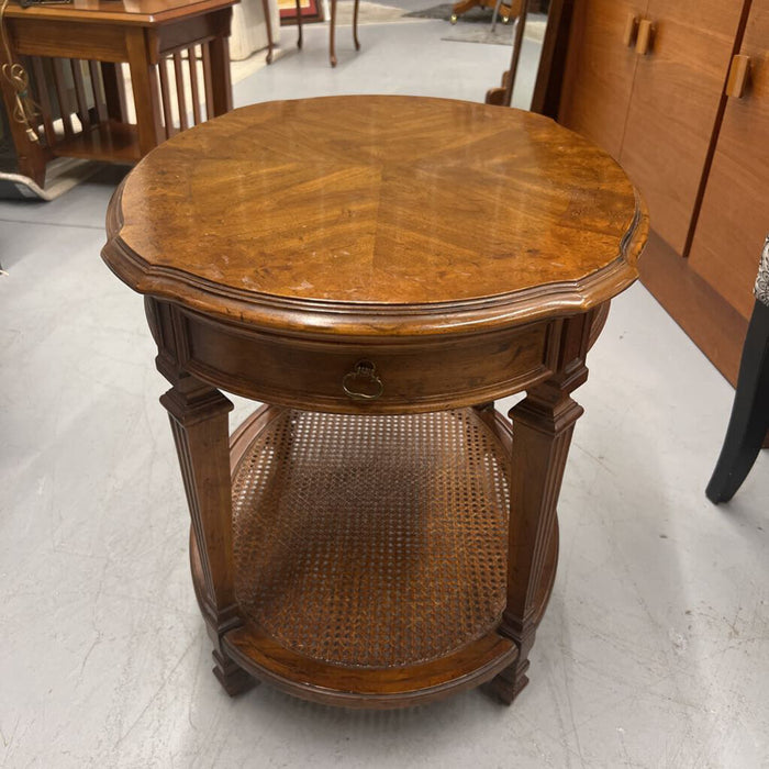 Mahogany Heritage Side Table w Cane Shelf & One Drawer