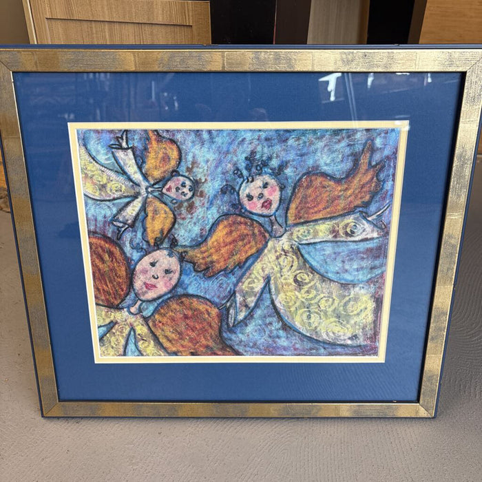 Folklore Angels Art in Blue & Gold Frame