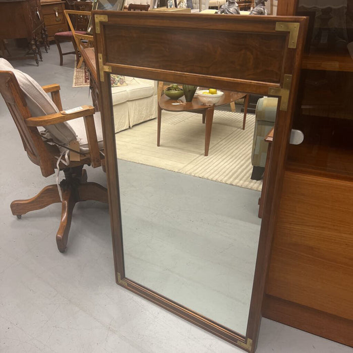 Large Rectangular Walnut Mirror w Brass Accents