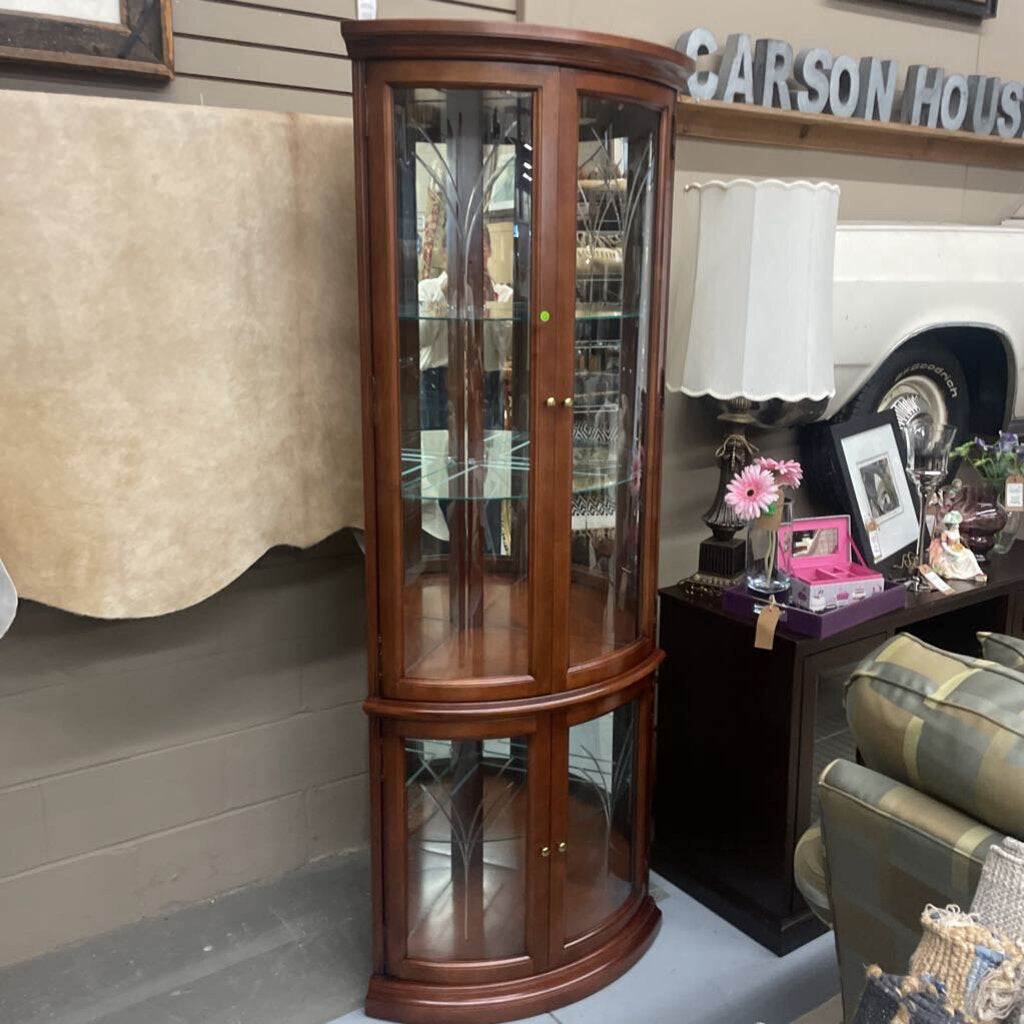 Corner Cabinet w Rounded Etched Glass Doors