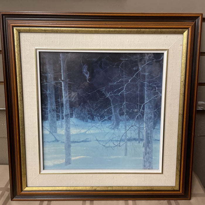 "Midnight Black Wolf" Limited Edition Print By Robert Bateman- In Dark Wood Frame
