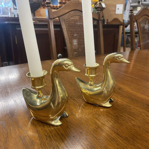Pair- Vintage Brass Swan Candlestick Holders