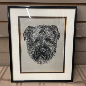 Framed Pen & Ink Image Of Terrier By B.J. Owens