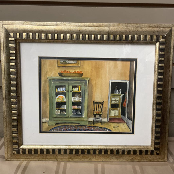 Original WAtercolour Of A Kitchen Scene By Artist V. Wilson