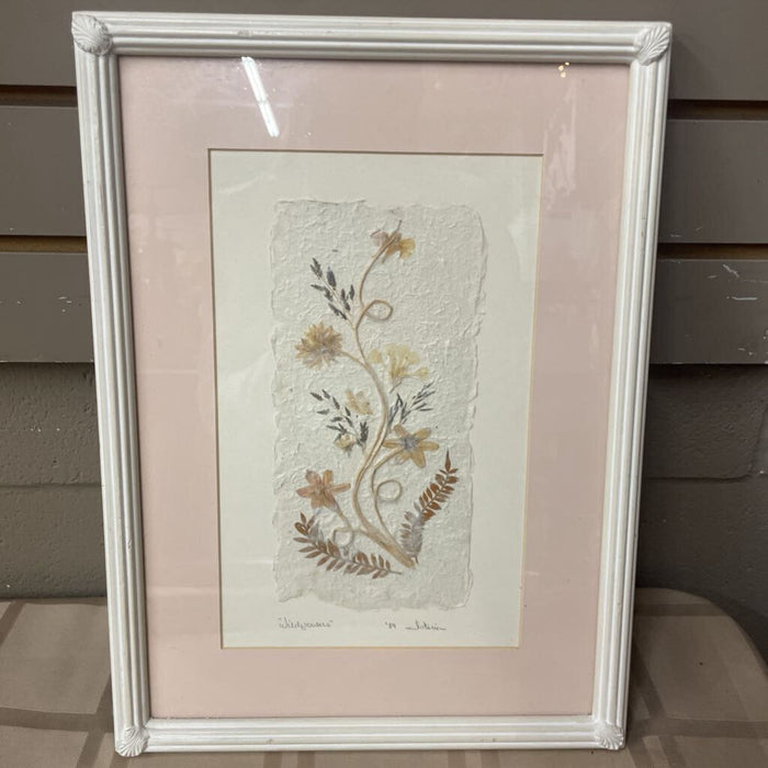 "Wildflowers" Handmade Paper w Flowers In Cream Colour Frame