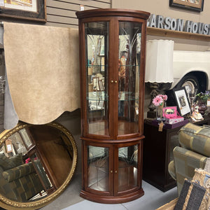 Mahogany Corner Cabinet w Rounded Etched Glass Doors