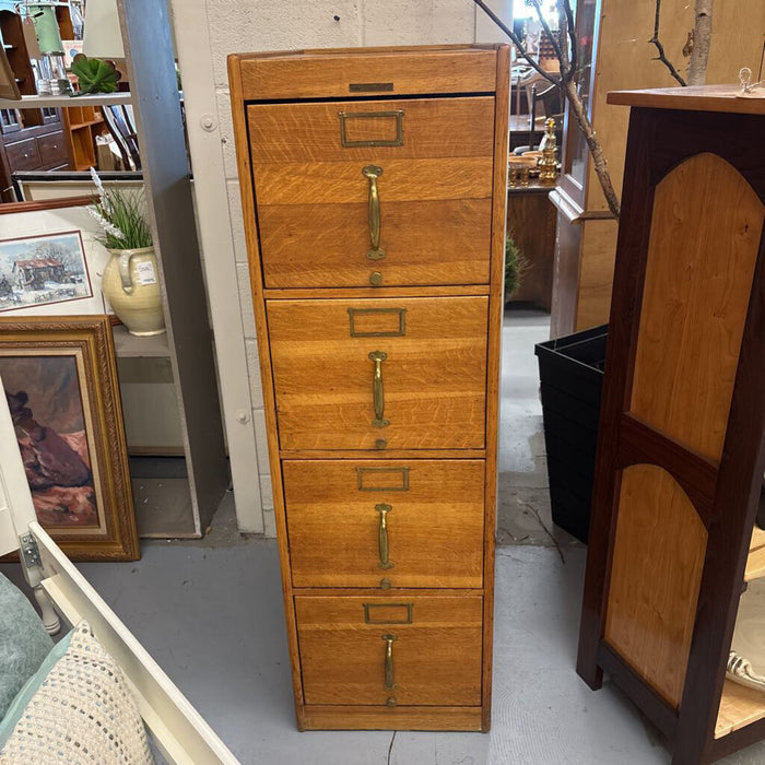 Antique Solid Oak 4-Drawer Filing Cabinet