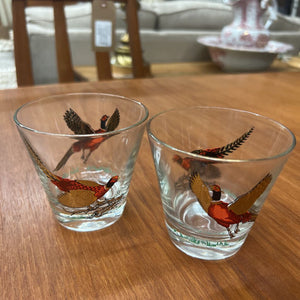 Set Of 4- Vintage Hazel-Atlas Whiskey Glasses w Pheasant Design