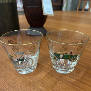 Set Of 8- Hazel Atlas Glasses w Antique Car Design