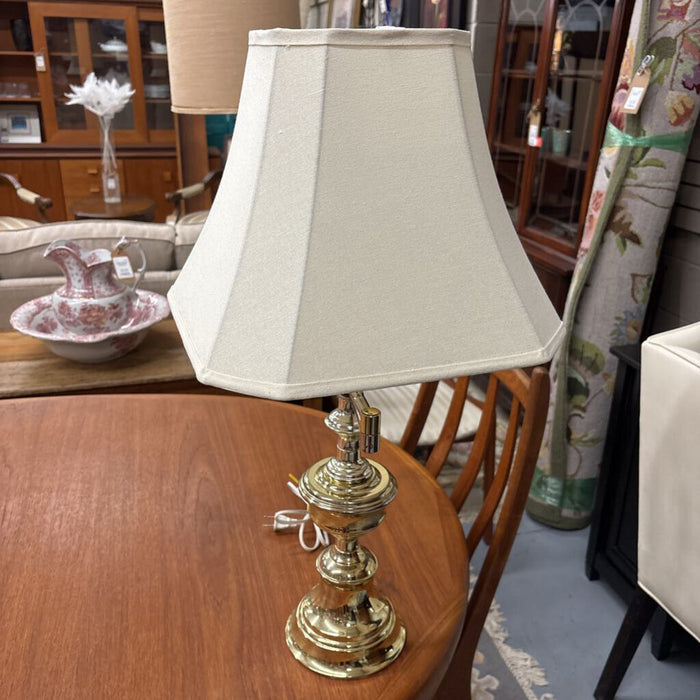 Vintage Brass Table Lamp w Swing Arm & Rectangular Beige Shade - Tri-Lite