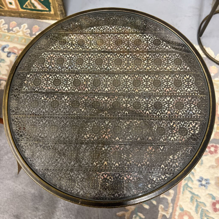 Vintage Brass & Glass Accent Table w Filigree Design