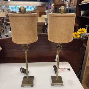 Table Lamp - Brushed Brass w Marble Ball, Microsuede Shade