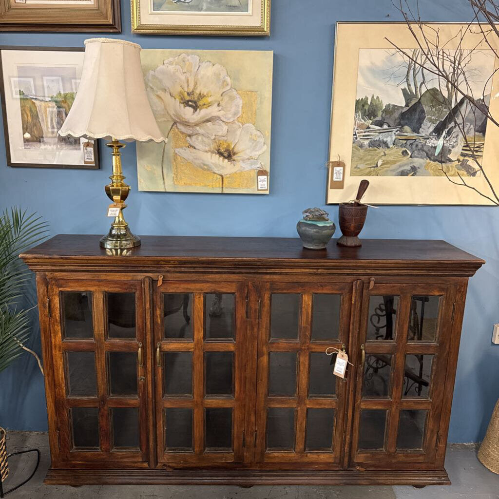 Rustic Hardwood Glass Front Sideboard - Small Crack