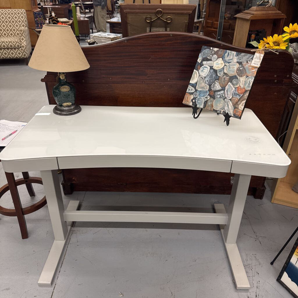 Tresanti Adjustable Height Desk - White Tempered Glass