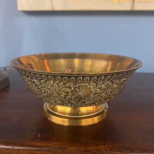 Decorative Brass Bowl w Etched Floral Design