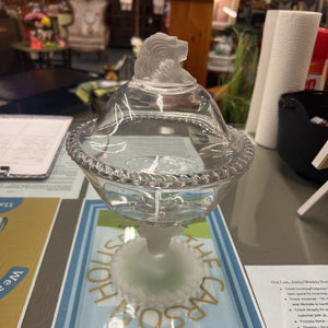 Antique Frosted Lion Compote Bowl-Gillinder & Sons