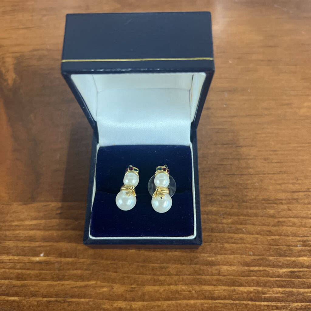 Snowman Pierced Earrings w Pearl Bodies- Handmade In Kingston