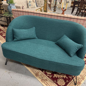 Turquoise Fabric Modern Settee w Metal Legs