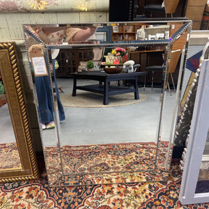 Rectangular Frameless Beveled Wall Mirror w an Embossed Border