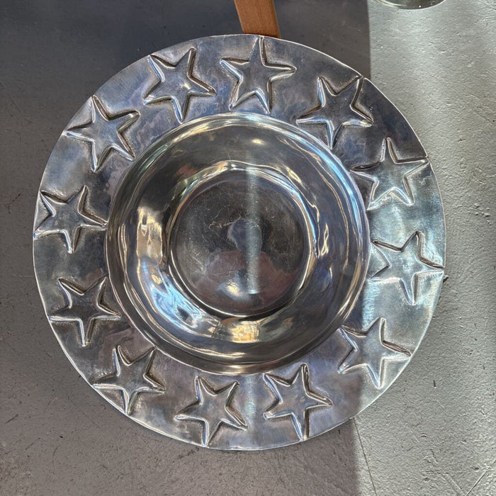Cast Aluminum Silver Metal Bowl w Stars