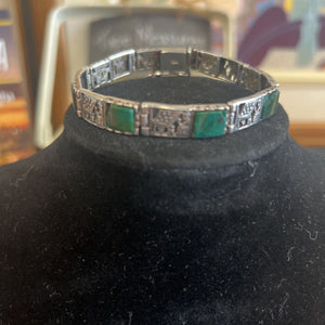 Sterling Silver Bracelet w Green Stones
