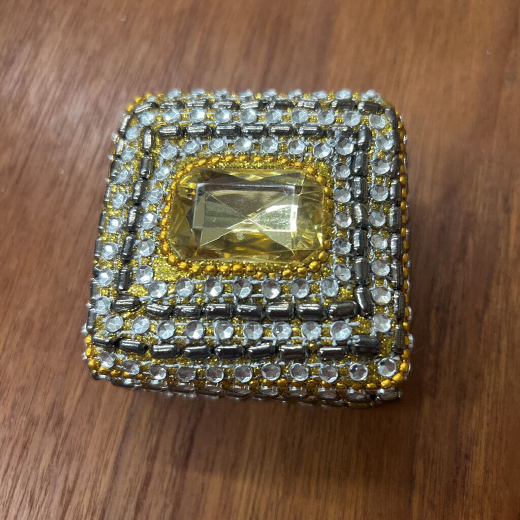 Sequined Trinket Box w Gold Stone