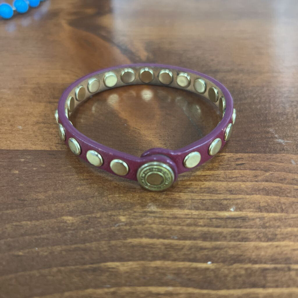 Coach Leather Wrap Bracelet w Gold-Toned Studs