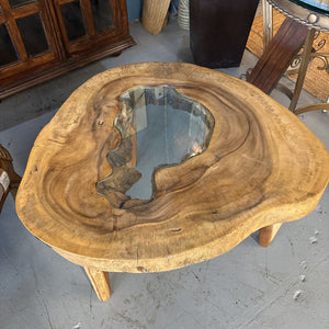 Handcrafted Indonesian Table w Glass Insert