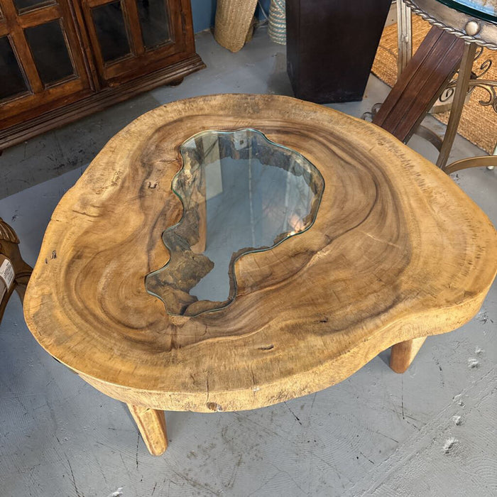 Handcrafted Indonesian Table w Glass Insert