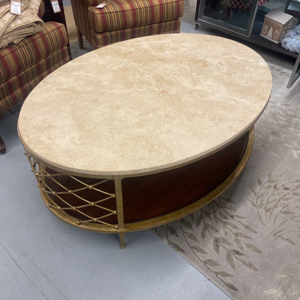 Lexington Marble Top Oval Coffee Table w Gold Base