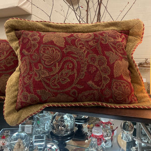 PAIR of Red & Gold Paisley Floral Pillow Shams