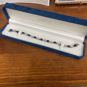 Sterling Silver Tennis Bracelet w White & Blue Gemstones