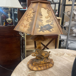 Black Forest Carved Wooden Boar Table Lamp