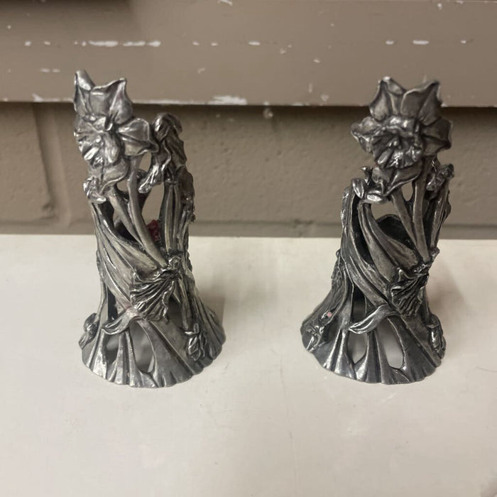 PAIR Daffodil Pewter Candle Holders