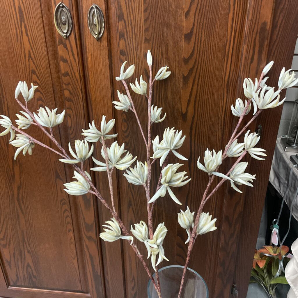 Set of 3 Faux Exotic Cream Wire Floral Stems