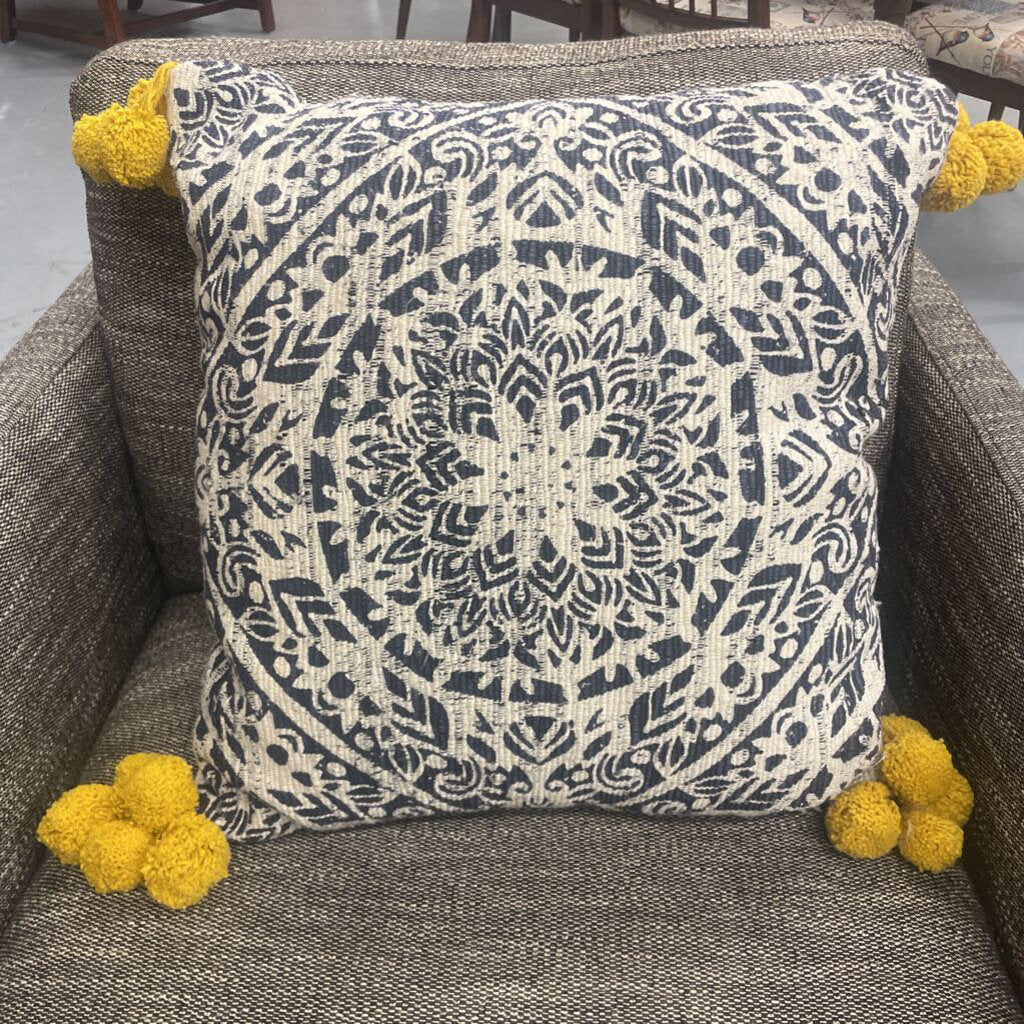 Navy Mandala Pillows w Yellow Tassles