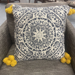 Navy Mandala Pillows w Yellow Tassles