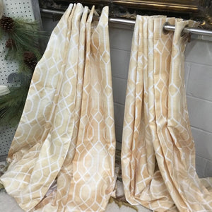 PAIR of Yellow & White Geometric Panel Curtains