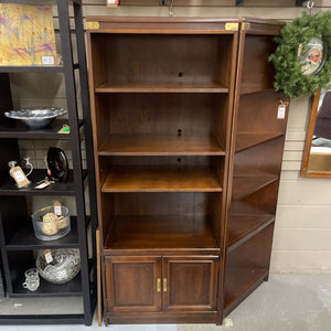 Dark Maple Wood Bookcase with Brass Accents